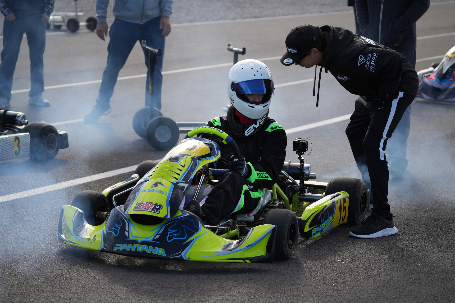 Ian Wells on the grid before a kart race